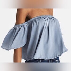 American Eagle Outfitters Light Blue Off-Shoulder Blouse